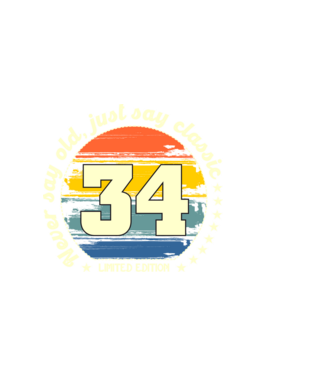 never say old, just say classic, retro, vintage, szülinapi embléma, szám, 34 minta sötétkék pólón