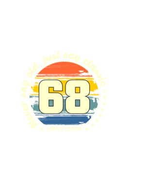 never say old, just say classic, retro, vintage, szülinapi embléma, szám, 68 minta sötétkék pólón