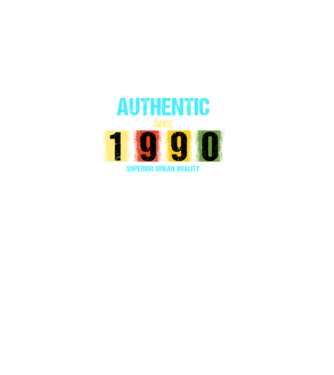 AUTHENTIC SINCE 1990, SUPERIOR URBAN QUALITY, 1990-BEN SZÜLETETT minta fekete pólón