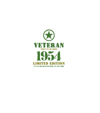 VETERAN, BORN TO BE HERO, SZÜLETÉSNAPI ÉVSZÁM FELIRATTAL 1954 minta fekete pólón