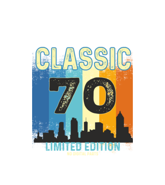 CLASSIC LIMITED EDITION,  70 éves szülinapra retro póló minta fehér pólón
