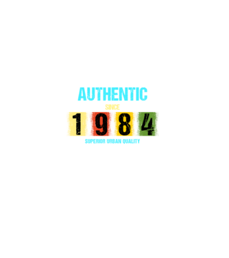 AUTHENTIC SINCE 1984, SUPERIOR URBAN QUALITY, 1984-BEN SZÜLETETT minta farmerkék pólón