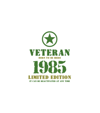 VETERAN, BORN TO BE HERO, SZÜLETÉSNAPI ÉVSZÁM FELIRATTAL 1985 minta fehér pólón