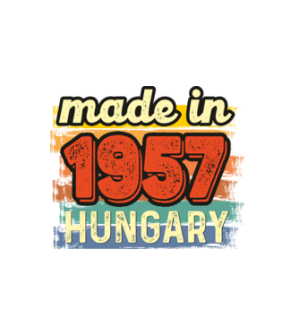 made in hungary felirat, retro évszám, grunge stílus, 1957 minta fehér pólón