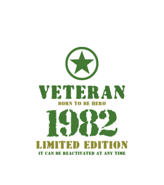 VETERAN, BORN TO BE HERO, SZÜLETÉSNAPI ÉVSZÁM FELIRATTAL 1982 minta fehér pólón