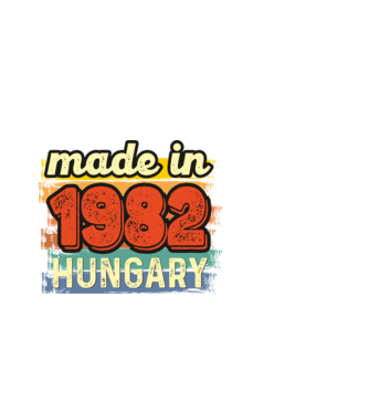 made in hungary felirat, retro évszám, grunge stílus, 1982 minta fehér pólón