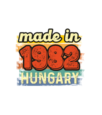 made in hungary felirat, retro évszám, grunge stílus, 1982 minta fehér pólón