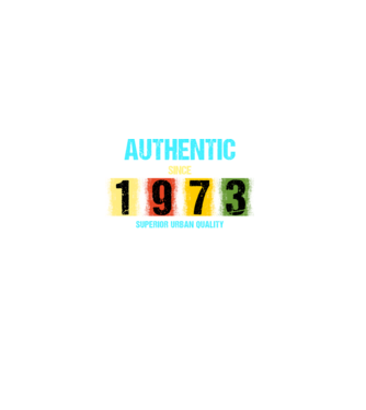 AUTHENTIC SINCE 1973, SUPERIOR URBAN QUALITY, 1973-BAN SZÜLETETT minta farmerkék pólón