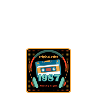 original retro audió kazetta, füles, régi magnókazetta évszámmal. 1987 minta fehér pólón