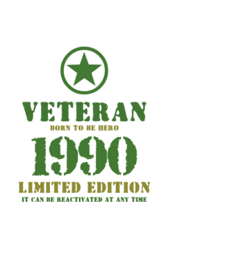 VETERAN, BORN TO BE HERO, SZÜLETÉSNAPI ÉVSZÁM FELIRATTAL 1990 minta világoskék pólón
