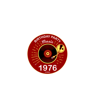 BIRTHDAY PARTY MUSIC, BAKELIT LEMEZJÁTSZÓ 1976 STEREO minta fekete pólón