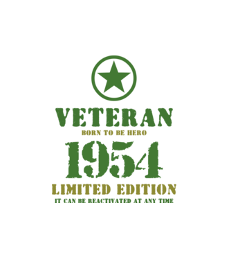 VETERAN, BORN TO BE HERO, SZÜLETÉSNAPI ÉVSZÁM FELIRATTAL 1954 minta fekete pólón