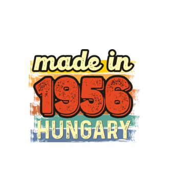 made in hungary felirat, retro évszám, grunge stílus, 1956 minta fehér pólón
