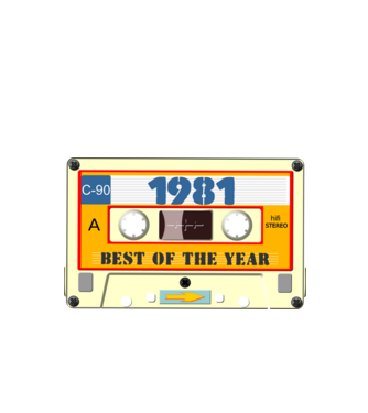 retro születésnapi audio kazetta, magnókazetta, best of the year 1981 minta fehér pólón