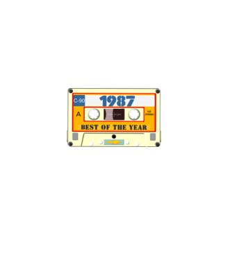 retro születésnapi audio kazetta, magnókazetta, best of the year 1987 minta farmerkék pólón
