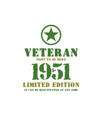 VETERAN, BORN TO BE HERO, SZÜLETÉSNAPI ÉVSZÁM FELIRATTAL 1951 minta fekete pólón