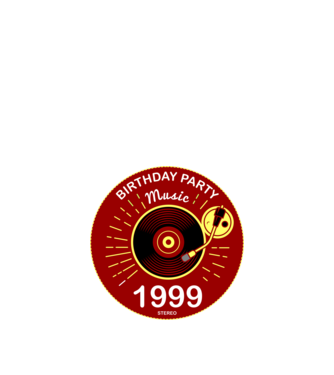 BIRTHDAY PARTY MUSIC, BAKELIT LEMEZJÁTSZÓ 1999 STEREO minta fekete pólón