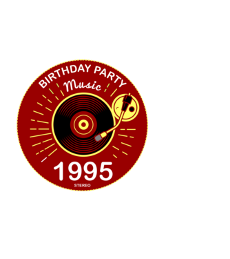 BIRTHDAY PARTY MUSIC, BAKELIT LEMEZJÁTSZÓ 1995 STEREO minta fekete pólón