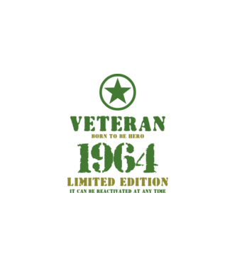 VETERAN, BORN TO BE HERO, SZÜLETÉSNAPI ÉVSZÁM FELIRATTAL 1964 minta fehér pólón