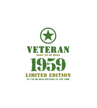 VETERAN, BORN TO BE HERO, SZÜLETÉSNAPI ÉVSZÁM FELIRATTAL 1959 minta fehér pólón