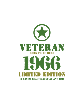 VETERAN, BORN TO BE HERO, SZÜLETÉSNAPI ÉVSZÁM FELIRATTAL 1966 minta fehér pólón