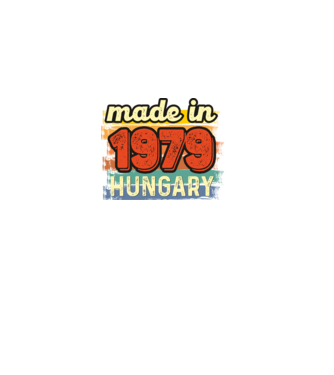 made in hungary felirat, retro évszám, grunge stílus, 1979 minta fekete pólón