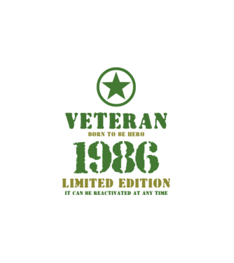 VETERAN, BORN TO BE HERO, SZÜLETÉSNAPI ÉVSZÁM FELIRATTAL 1986 minta fehér pólón