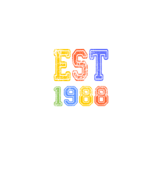 EST 1988 , alapítva 1988-ban, születlésnapi felirat 1988-ban születetteknek, gunge stílus minta fekete pólón