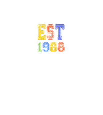 EST 1988 , alapítva 1988-ban, születlésnapi felirat 1988-ban születetteknek, gunge stílus minta fekete pólón