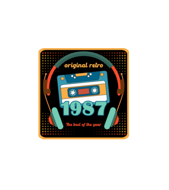 original retro audió kazetta, füles, régi magnókazetta évszámmal. 1987 minta fehér pólón