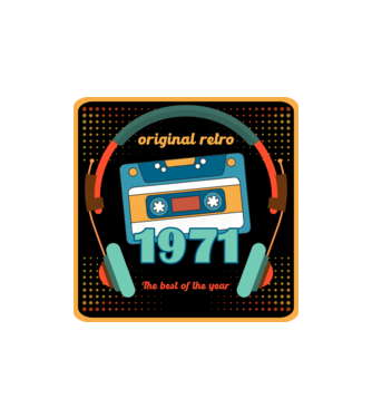 original retro audió kazetta, füles, régi magnókazetta évszámmal. 1971 minta homokszín pólón