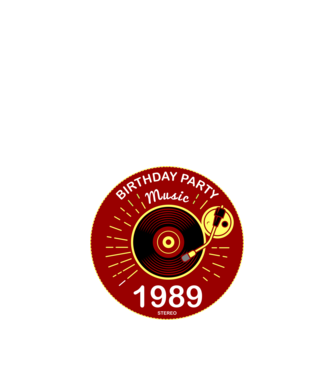 BIRTHDAY PARTY MUSIC, BAKELIT LEMEZJÁTSZÓ 1989 STEREO minta fekete pólón