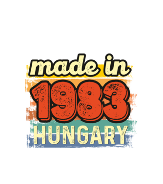made in hungary felirat, retro évszám, grunge stílus, 1983 minta fehér pólón