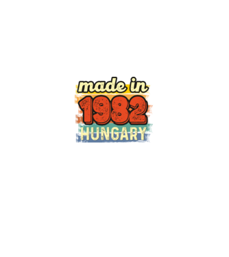 made in hungary felirat, retro évszám, grunge stílus, 1982 minta királykék pólón