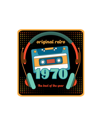 original retro audió kazetta, füles, régi magnókazetta évszámmal. 1970 minta fehér pólón