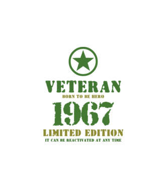 VETERAN, BORN TO BE HERO, SZÜLETÉSNAPI ÉVSZÁM FELIRATTAL 1967 minta fehér pólón