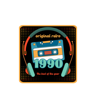original retro audió kazetta, füles, régi magnókazetta évszámmal. 1990 minta homokszín pólón