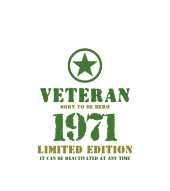 VETERAN, BORN TO BE HERO, SZÜLETÉSNAPI ÉVSZÁM FELIRATTAL 1971 minta fehér pólón