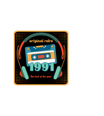 original retro audió kazetta, füles, régi magnókazetta évszámmal. 1991 minta világos rózsaszín pólón