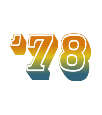 retro stílusú dátum, évszám, rövidített születésnapi dátum '78, 1978 minta fehér pólón