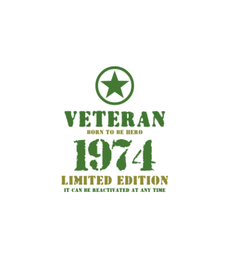 VETERAN, BORN TO BE HERO, SZÜLETÉSNAPI ÉVSZÁM FELIRATTAL 1974 minta fehér pólón