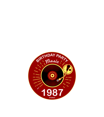 BIRTHDAY PARTY MUSIC, BAKELIT LEMEZJÁTSZÓ 1987 STEREO minta fekete pólón