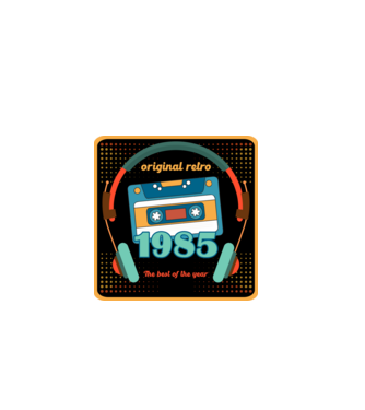 original retro audió kazetta, füles, régi magnókazetta évszámmal. 1985 minta fehér pólón