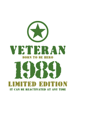 VETERAN, BORN TO BE HERO, SZÜLETÉSNAPI ÉVSZÁM FELIRATTAL 1989 minta világoskék pólón