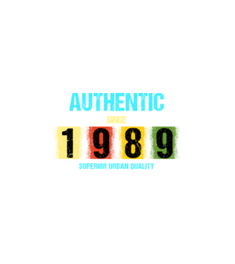 AUTHENTIC SINCE 1989, SUPERIOR URBAN QUALITY, 1989-BEN SZÜLETETT minta fekete pólón