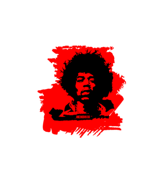 jimmy hendrix,rock&roll klasszikus, rocker, hippie, zenész,amerika,piros minta fehér pólón