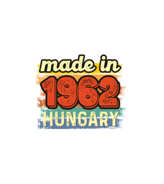 made in hungary felirat, retro évszám, grunge stílus, 1962 minta fehér pólón