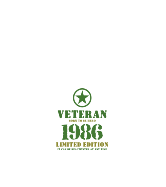 VETERAN, BORN TO BE HERO, SZÜLETÉSNAPI ÉVSZÁM FELIRATTAL 1986 minta fehér pólón