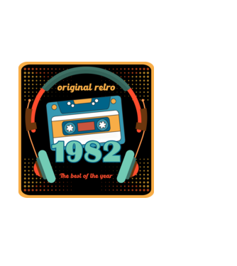 original retro audió kazetta, füles, régi magnókazetta évszámmal. 1982 minta világoskék pólón