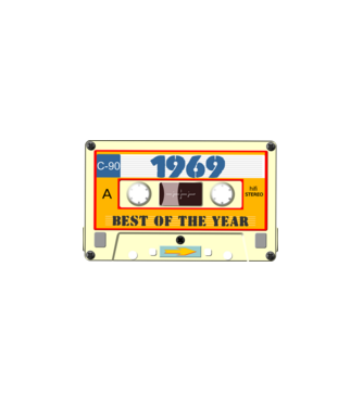 retro születésnapi audio kazetta, magnókazetta, best of the year 1969 minta fehér pólón